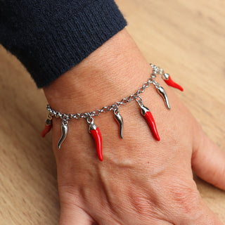 Steel Bracelet – Chain & Red and Steel Horns | L'Iconica