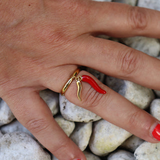 Adjustable Steel Ring – Doppio Corno Pendant | L’Iconica