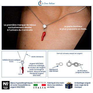 Silver Necklace – Horn & Solitaire Zircon Double Pendant Chain | L'Iconica