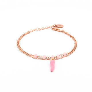 Fortuna Double-Row Chain Bracelet in Rose Silver, Silver Horn Crystal Beads