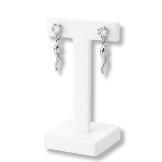 Sterling Silver Earrings - Solitaire Zircon & Horn | Vabbe