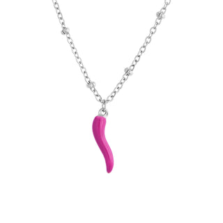 Silver Necklace – Beaded Chain & Horn Pendant | Eleganza