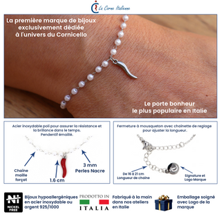 Steel Chain Bracelet – Mother of Pearl & Horn Beads | L'Iconica