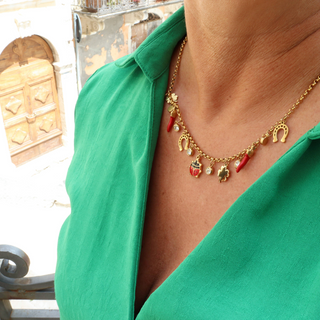 Steel Chain Necklace – Corno Corona, Clover, Horseshoe, Ladybug | Fortuna