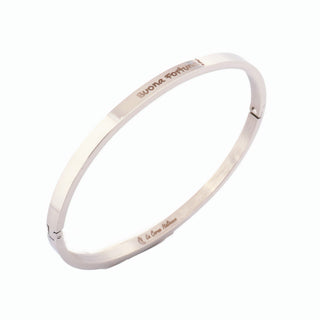 L'Iconica bangle bracelet in steel, "Buona Fortuna" engraving on the outside