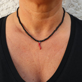 L'Iconica Horn Rosso Pearl Necklace Steel