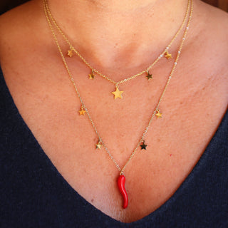 Collier en Acier – Chaîne Double Rangs Corne & Étoile | Fortuna