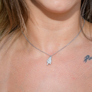 Silver Steel Necklace – Chain, Mano Cornuto & Embedded Zircon | Eleganza