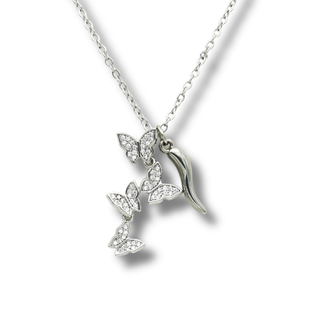 Silver Steel Chain Necklace – Horn & Zircon Butterflies | Estate