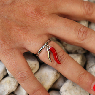 Adjustable Steel Ring – Doppio Corno Pendant | L’Iconica
