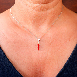 Sterling Silver Necklace - Horn Chain & Solitaire Zircons | Vabbe