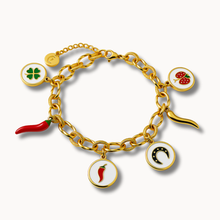 Bracelet Chaîne Maillon en Acier – Corne Rouge & Portafortuna Rond | Fortuna