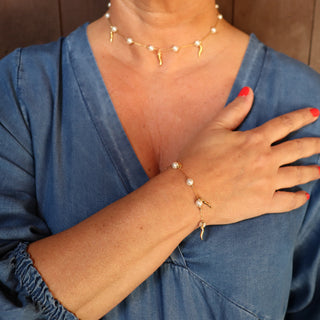 Gold-Plated Stainless Steel Chain Necklace – Mother-of-Pearl & Horn Beads | L'Iconica