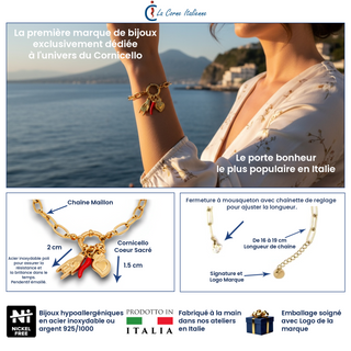 Stainless Steel Bracelet – Horn Link Chain, Mano Cornuto & Sacred Heart | Vabbe
