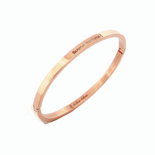 L'Iconica bangle bracelet in steel, "Buona Fortuna" engraving on the outside