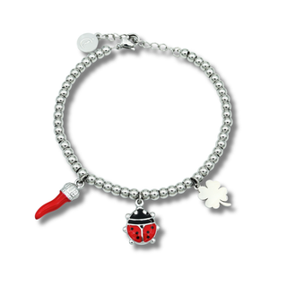 Stainless Steel Beaded Bracelet – Corona Horn, Ladybug & Clover | Fortuna