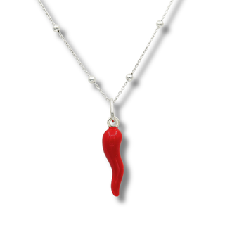 Silver Necklace – Beaded Chain & Horn Pendant | Eleganza