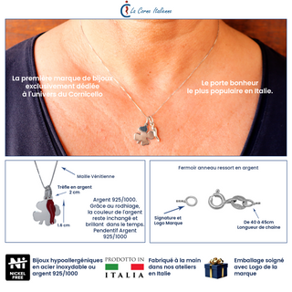 Silver Necklace – Chain, Horn & Clover | Fortuna