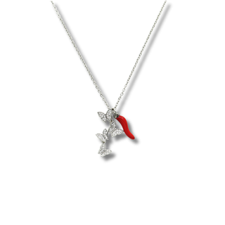 Silver Steel Chain Necklace – Horn & Zircon Butterflies | Estate