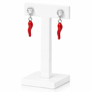 Sterling Silver Earrings – Horn & Solitaire Zircon Duo | L'Iconica