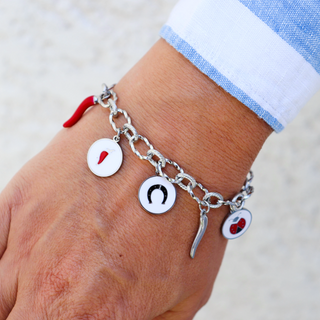 Bracelet Chaîne Maillon en Acier – Corne Rouge & Portafortuna Rond | Fortuna