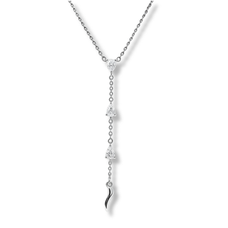 Steel Necklace – Horn Tie Chain & Zircon Droplets | Vabbe