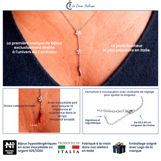 Collier en Acier – Chaîne Cravate Corne & Fleurs en Zircon | Estate