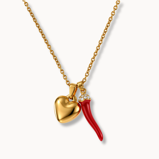 Steel Chain Necklace – Corona Horn & Heart | Eleganza