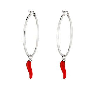 Boucles d’Oreilles Créoles en Acier – Corne Suspendue | L’Iconica