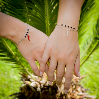 Silver Bracelet - Double Strand Chain, Crystal Beads & Horn | Fortuna