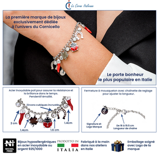 Steel Bracelet – Corno Corona, Clover, Horseshoe, Ladybug | Fortuna
