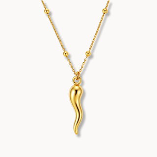 Gold-Plated Silver Necklace – Beaded Chain & Horn Pendant | Eleganza