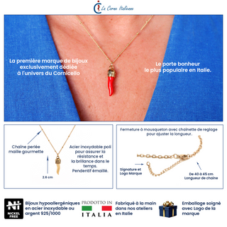 Steel Necklace – Beaded Chain & Corno Corona | L’Iconica