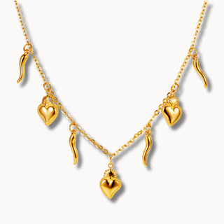Collier Chaîne en Acier  – Corne & Cœur Sacré | Vabbe