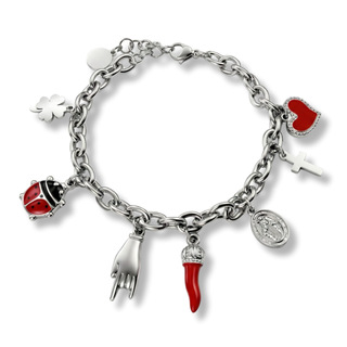 Steel Bracelet Corno Corona, Clover, Mano Cornuto, Cross, Ladybug I Fortuna