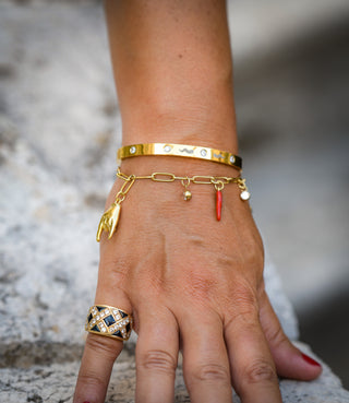 The Iconica Bangle bracelet in steel, with embedded Zircon and external engraving