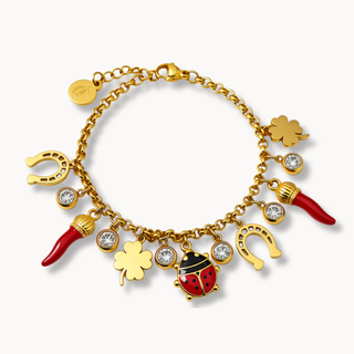 Steel Bracelet – Corno Corona, Clover, Horseshoe, Ladybug | Fortuna