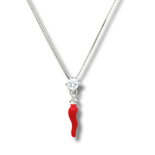 Sterling Silver Necklace - Horn Chain & Solitaire Zircons | Vabbe