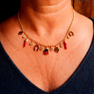 Steel Chain Necklace – Corno Corona, Clover, Horseshoe, Ladybug | Fortuna