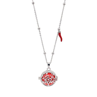 Eleganza Necklace Beaded Chain, Albero della Vita Bola with Zircons and Horn