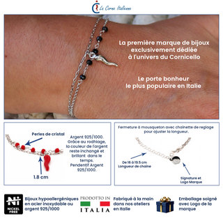 Silver Bracelet - Double Strand Chain, Crystal Beads & Horn | Fortuna