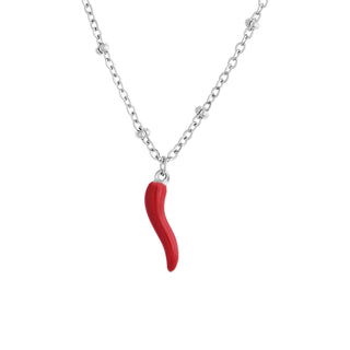 Steel Necklace – Beaded Chain & Horn Pendant | Eleganza