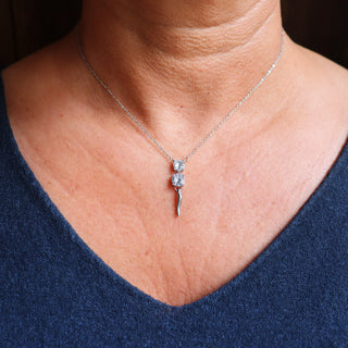 Silver Steel Chain Necklace – Horn & two Zircon Solitaires | L’Iconica