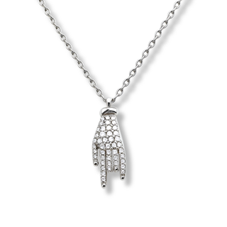 Silver Steel Necklace – Chain, Mano Cornuto & Embedded Zircon | Eleganza