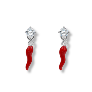 Sterling Silver Earrings - Solitaire Zircon & Horn | Vabbe