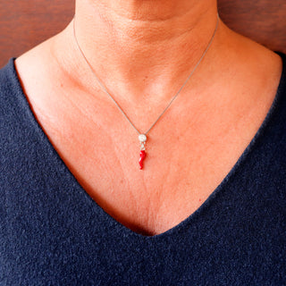 Silver Necklace – Horn & Solitaire Zircon Double Pendant Chain | L'Iconica