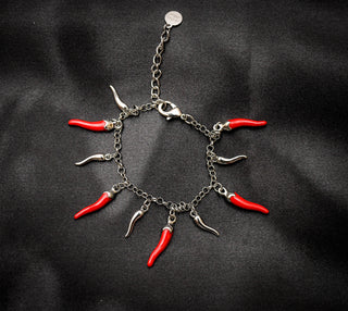Steel Bracelet – Chain & Red and Steel Horns | L'Iconica