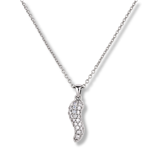 Steel Chain Necklace – Horn Pendant & Inlaid Zircon | Eleganza