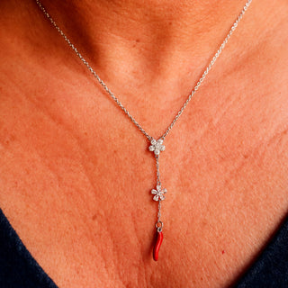 Collier en Acier – Chaîne Cravate Corne & Fleurs en Zircon | Estate