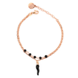 Fortuna Double-Row Chain Bracelet in Rose Silver, Silver Horn Crystal Beads